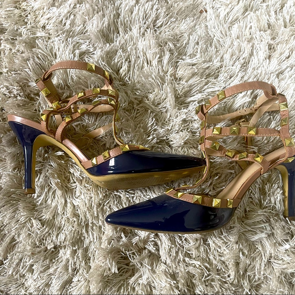 BCBGeneration Size 9.5 Studded Patent Double Ankle Strap Pump